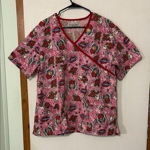 Southern Scrubs Pink Tattoo Style Women's Scrub Top Size XL